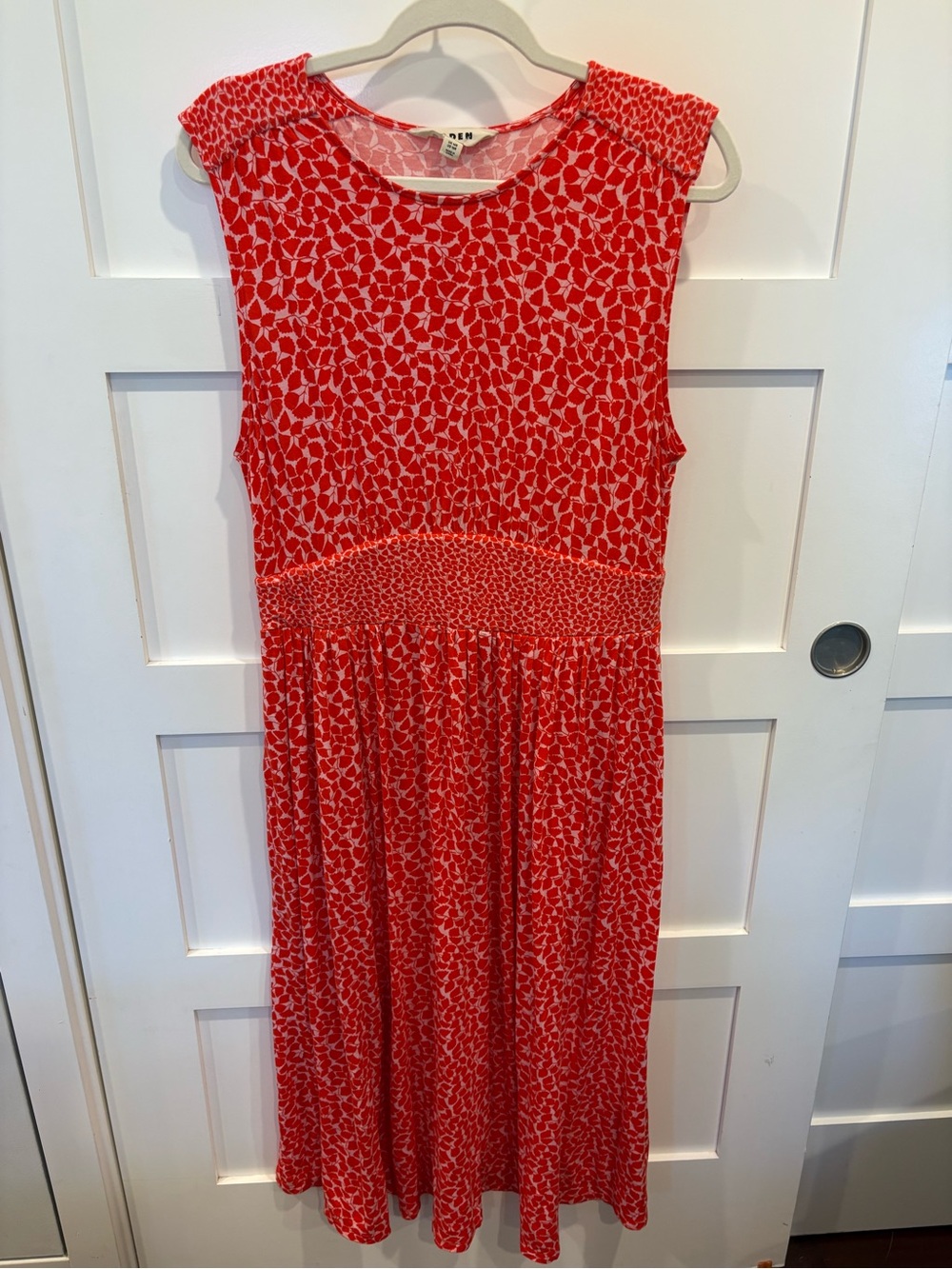 Boden Red Patterned Sleeveless Midi Dress